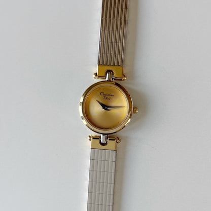 Dior 1990s Round Dial Gold Plated Two Tone Watch