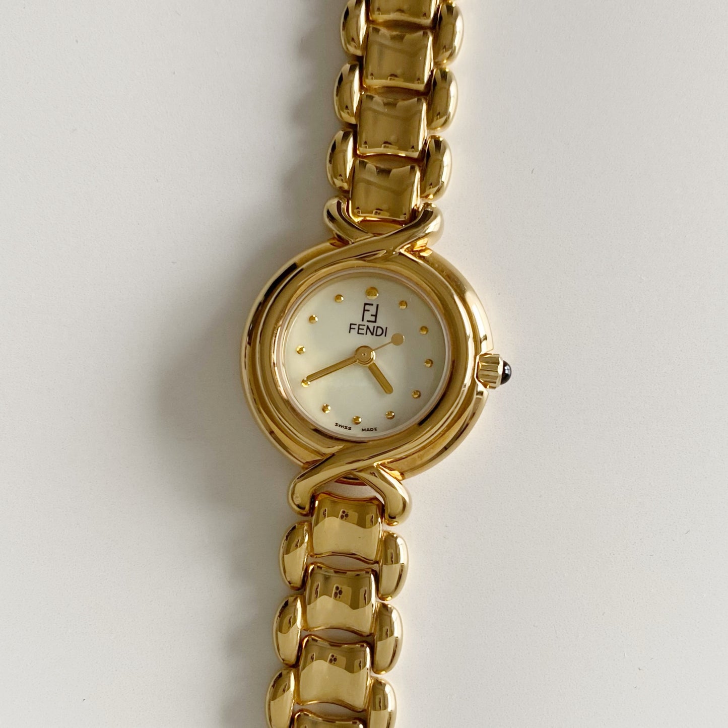Fendi 1990s Seashell Dial Gold Plated Watch
