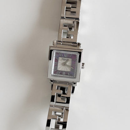 Fendi 1990s Seashell Square Dial Stainless steel Watch