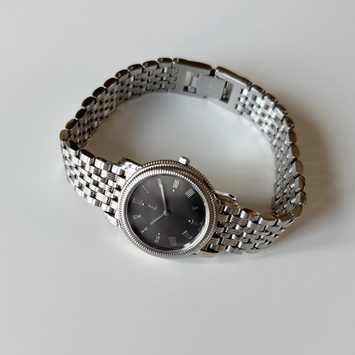 Yves Saint Laurent 1990s Dark Gray Round Dial Stainless Steel Watch