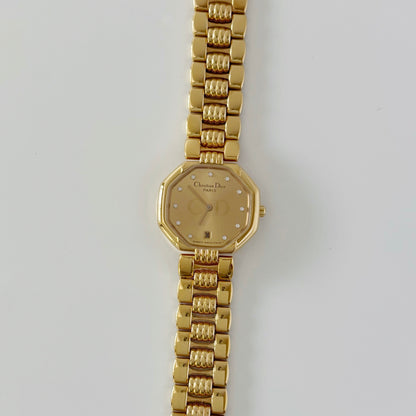 Dior 1990s Octagon Gold Plated Watch