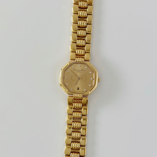 Dior 1990s Octagon Gold Plated Watch