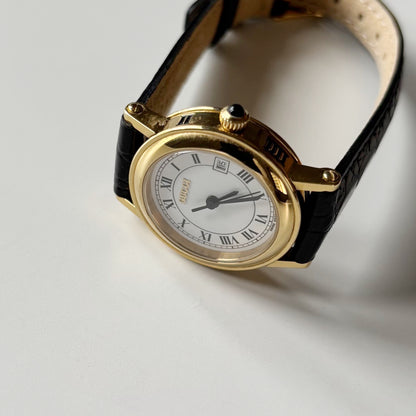 Gucci 1990s Date Round Dial Gold Plated Watch