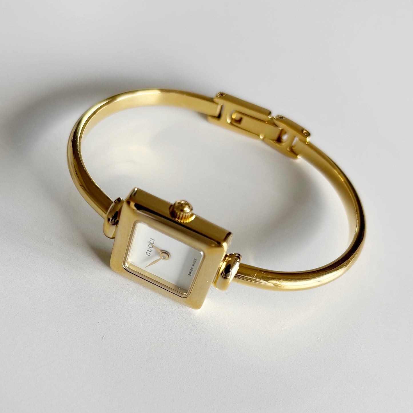 Gucci 1990s Square Dial Gold Plated Bangle Watch