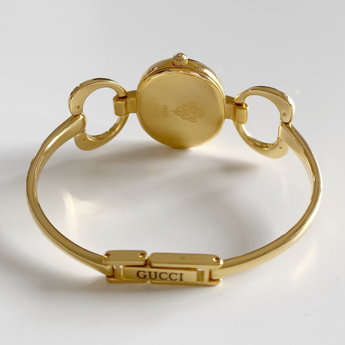 Gucci 1990s Black Dial Gold Plated Bangle Watch