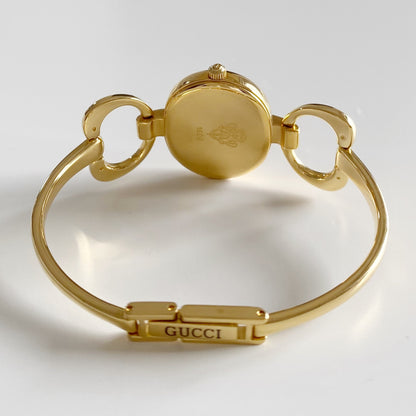 Gucci 1990s Black Dial Gold Plated Bangle Watch