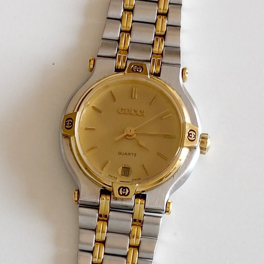 Gucci 1990s Date Round Dial Two Tone Watch