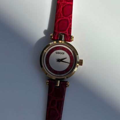 Gucci 1990s Red Dial Sherry Gold Plated Watch