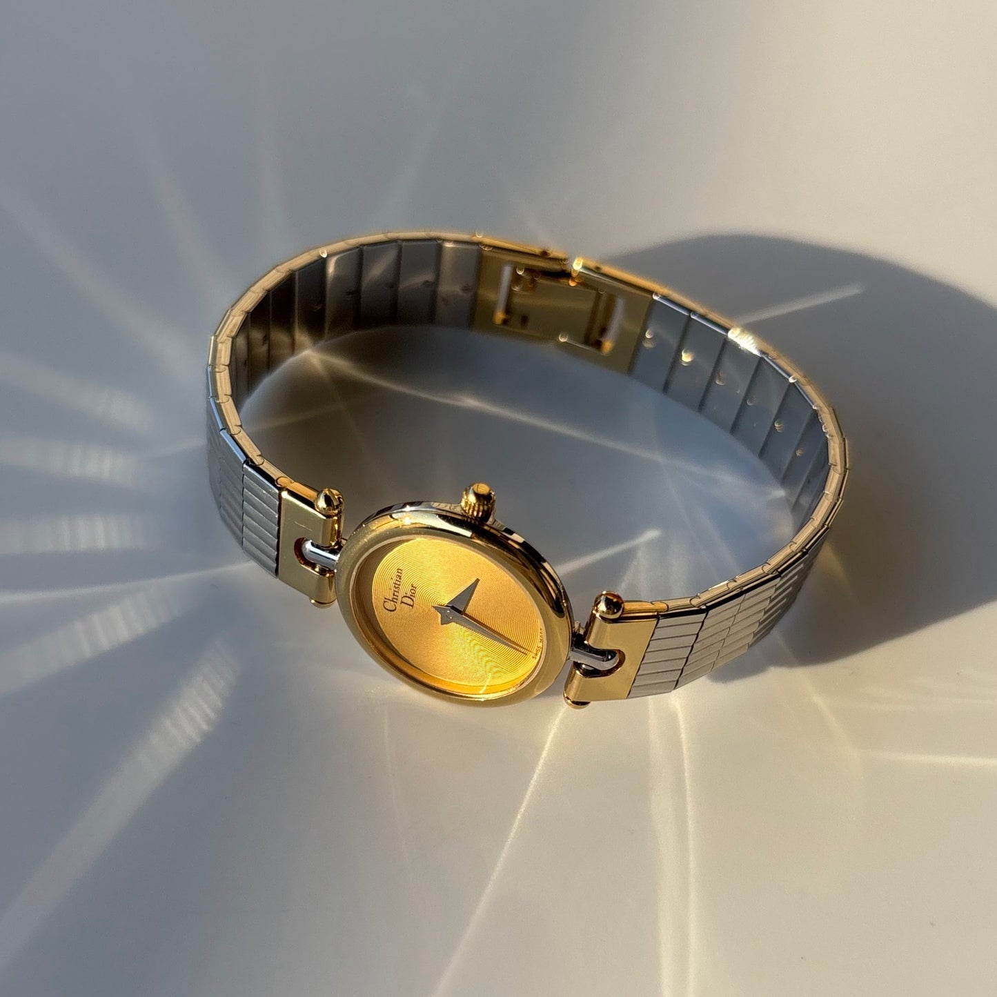 Dior 1990s Round Gold Dial Two Tone Watch