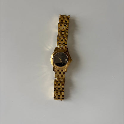 Gucci 1990s Date Black Round Dial Gold-Plated Watch
