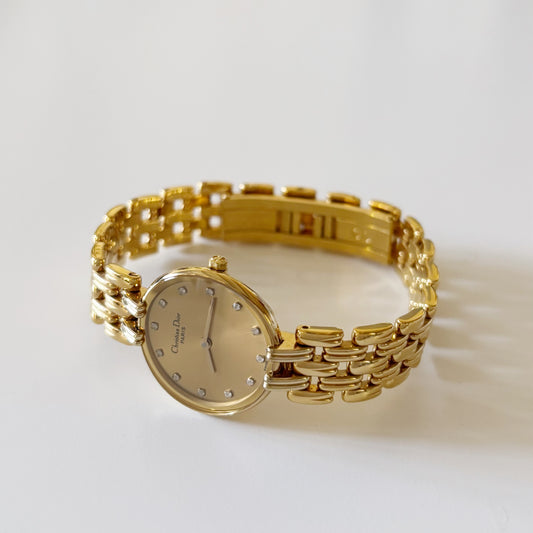 Dior 1990s Bagheera Gold Plated Round Watch