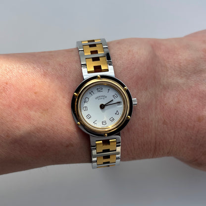 Hermes 1990s Clipper Round Dial Two Tone Watch