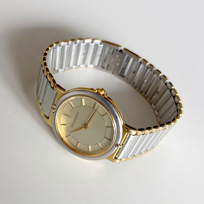 Yves Saint Laurent 1990s Round Dial Gold Plated Two Tone Watch (Large)