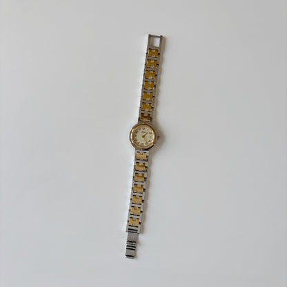 Hermes 1990s Cream Round Dial Gold Plated Two Tone Watch