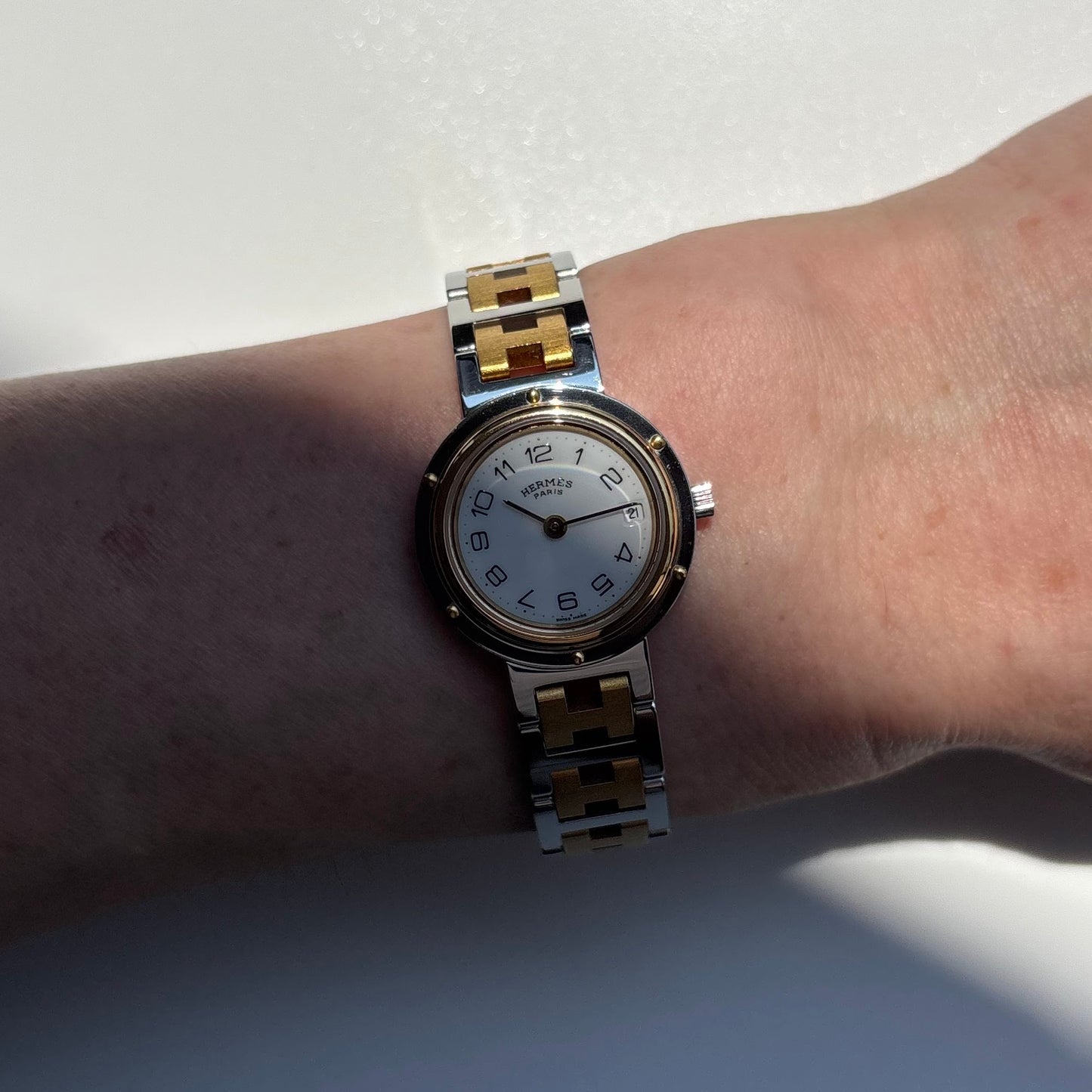 Hermes 1990s Clipper Round Dial Two Tone Gold Plated Watch