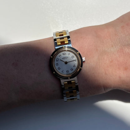 Hermes 1990s Clipper Round Dial Two Tone Gold Plated Watch
