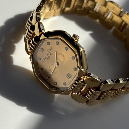 Dior 1990s Octagon Gold Plated Watch