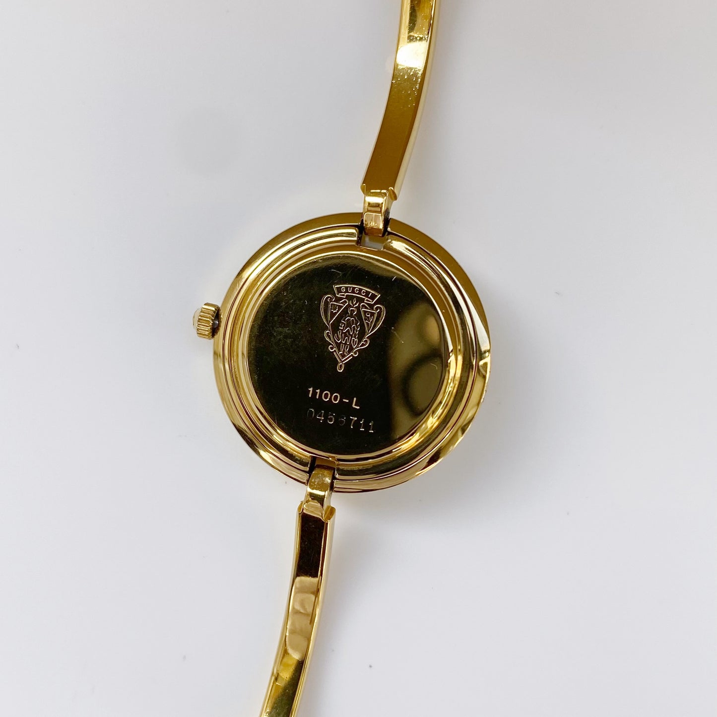 Gucci 1990s Interchangeable Bezel Gold Plated Bangle Watch with 12 bezels, case