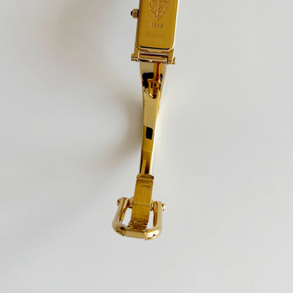 Gucci 1990s Seashell Dial Rectangular Gold Plated Bangle Watch