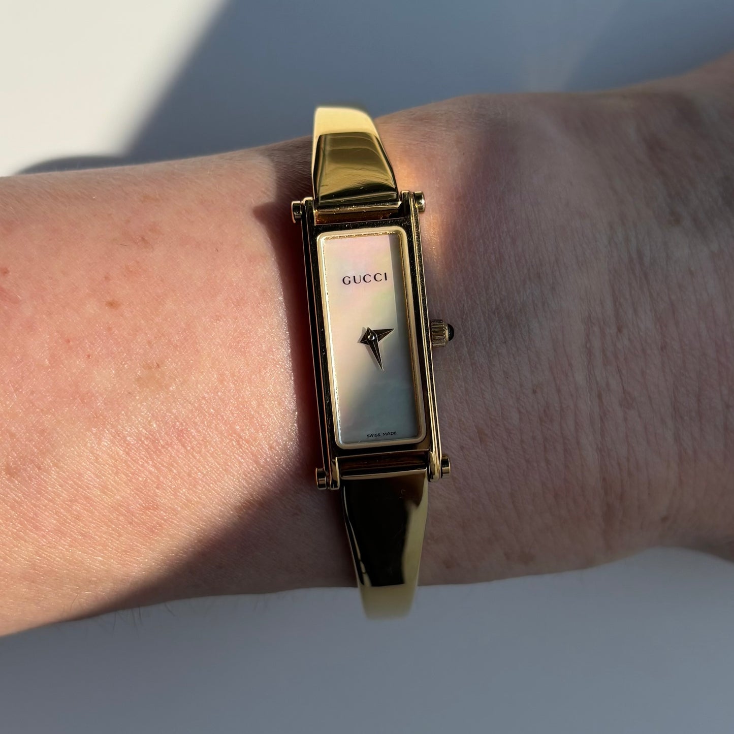 Gucci 1990s Seashell Gold Plated Bangle Watch