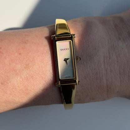 Gucci 1990s Seashell Gold Plated Bangle Watch
