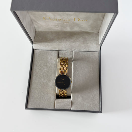 Dior 1990s Bagheera Gold Plated Round Watch