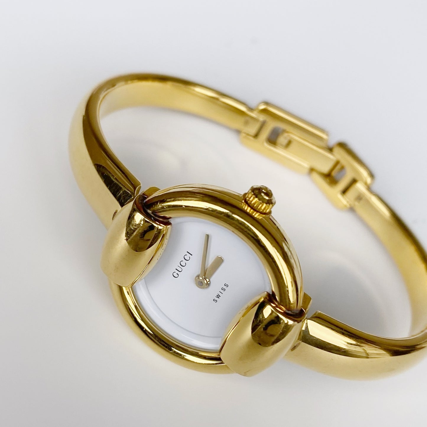 Gucci 1990s Gold Plated Round Bangle Watch