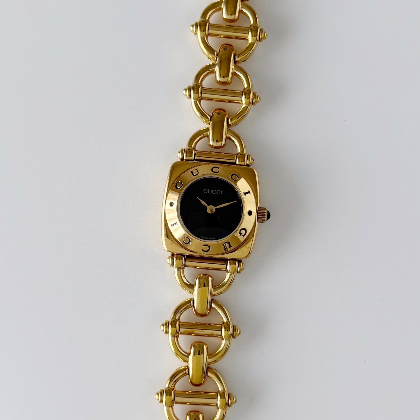 Gucci 1990s Black Dial Gold Plated Watch