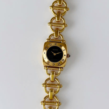 Gucci 1990s Black Dial Gold Plated Watch