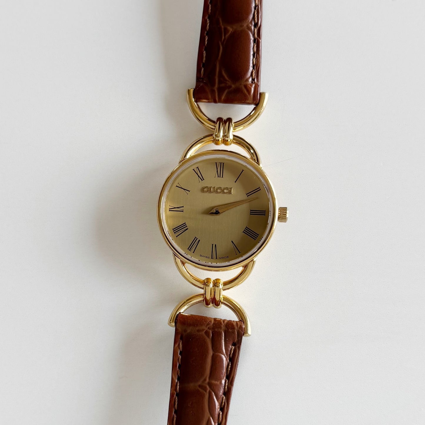 Gucci 1990s Round Dial Gold Plated Watch
