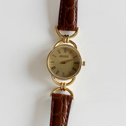 Gucci 1990s Round Dial Gold Plated Watch