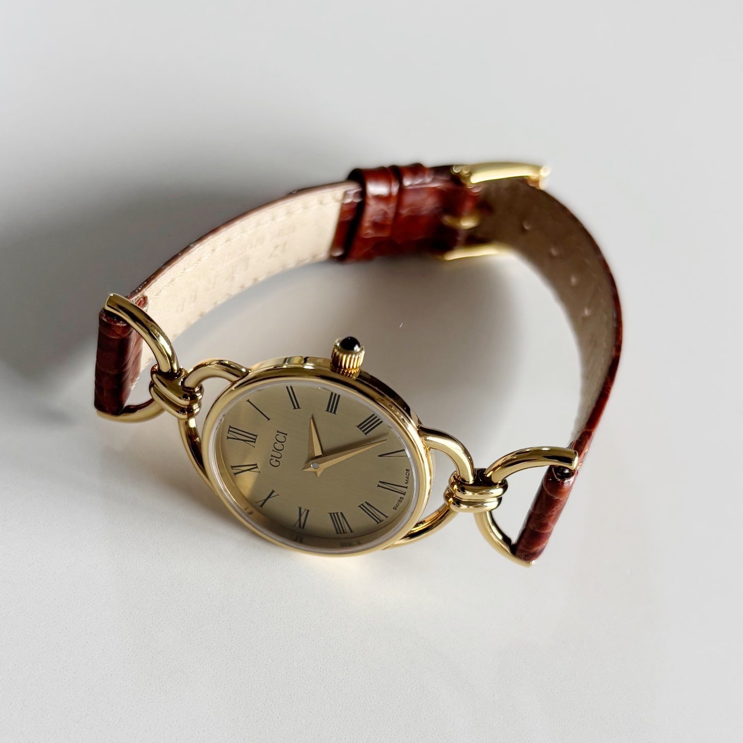 Gucci 1990s Round Dial Horsibit Gold Plated Watch