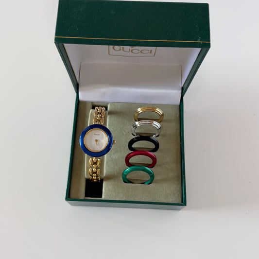 Gucci 1990s Interchangeable Bezel Gold Plated Rice Chain Watch with 6 bezels, case (160mm) (8/30)