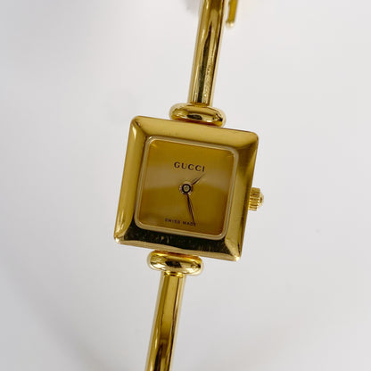 Gucci 1990s Square Gold Plated Bangle Watch