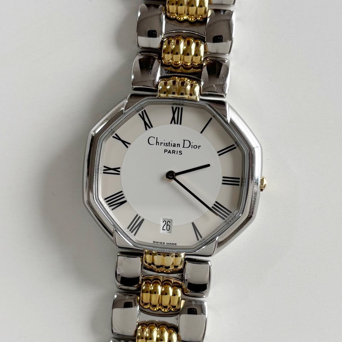 Dior 1990s Date Octagon Two Tone Watch (Large)