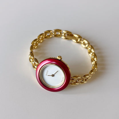 Gucci 1990s Interchangeable Bezel Gold Plated Rice Chain Watch with case, 6 bezels (160mm)