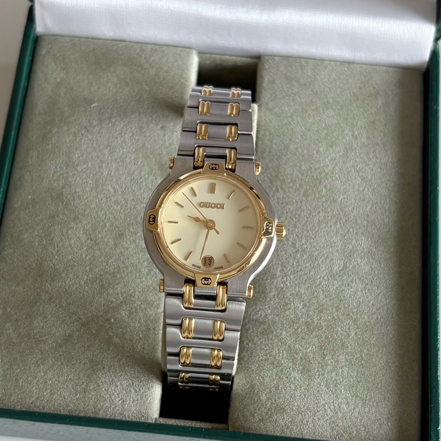 Gucci 1990s Date Round Dial Two Tone Watch