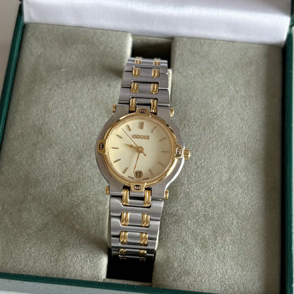 Gucci 1990s Date Round Dial Two Tone Watch