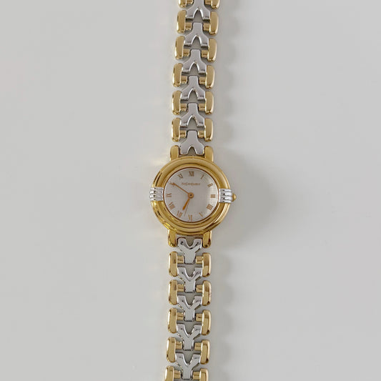 Yves Saint Laurent 1990s Round Dial Two Tone Watch