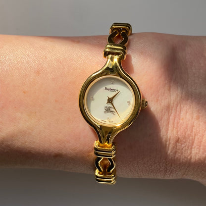 Burberry 1990s Seashell Dial Gold Plated Watch