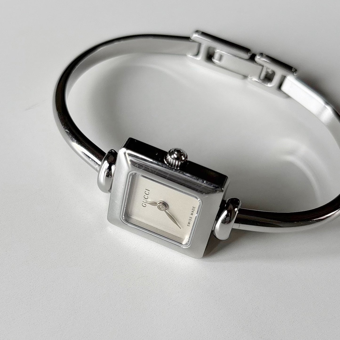 Gucci 1990s Square Dial Silver Bangle Watch
