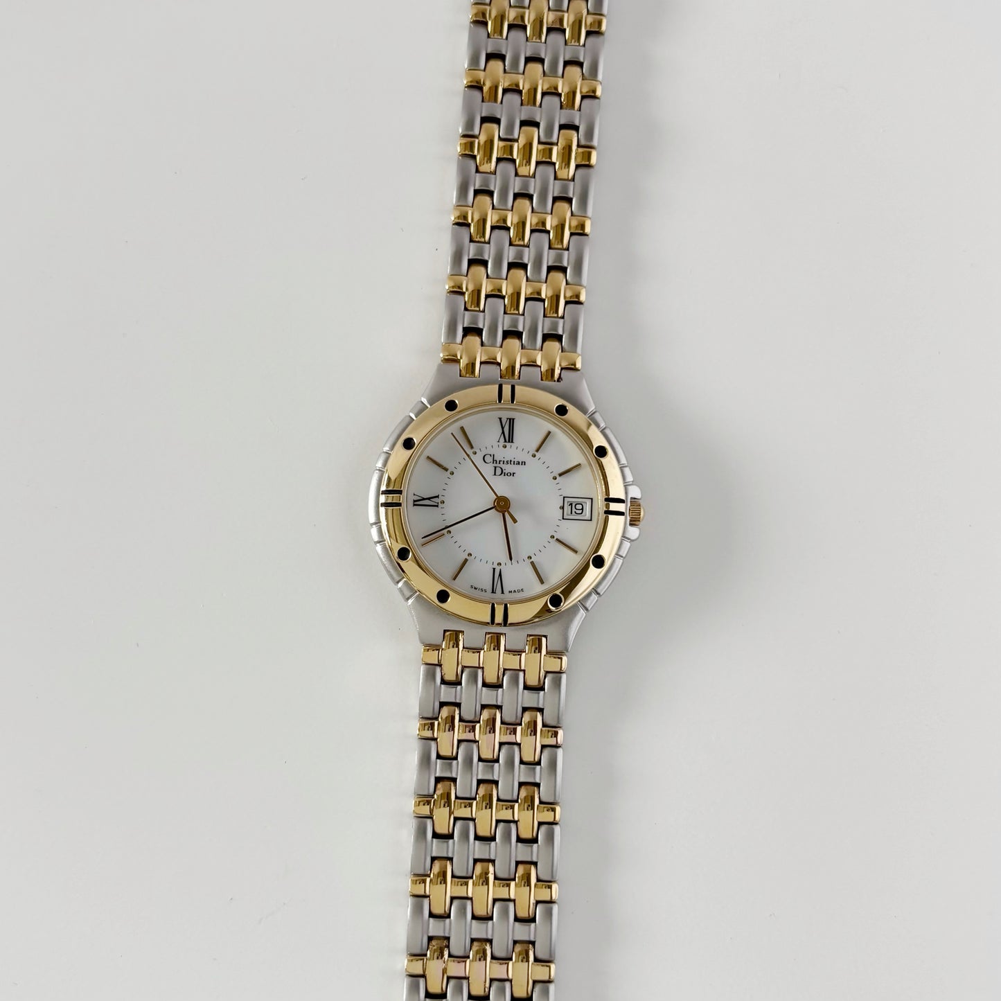Dior 1990s Date Round Dial Gold Plated Two Tone Watch (Large)