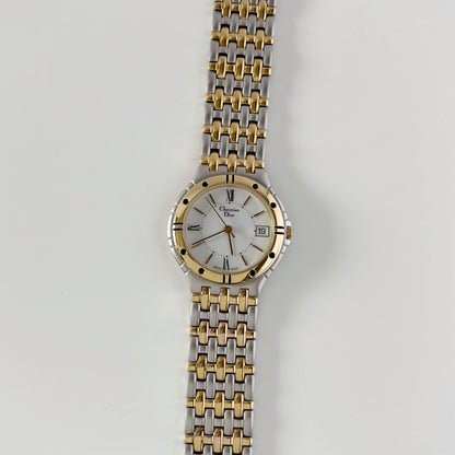 Dior 1990s Date Round Dial Gold Plated Two Tone Watch (Large)