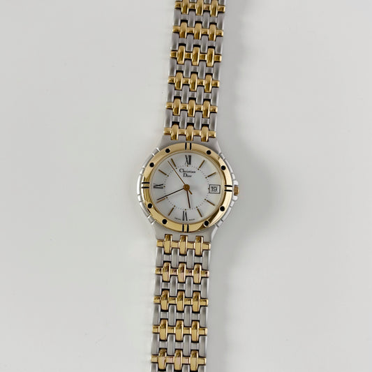 Dior 1990s Date Round Dial Gold Plated Two Tone Watch (Large)