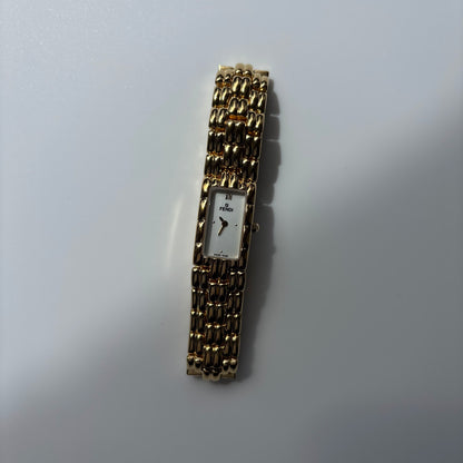 Fendi 1990s Rectangular White Dial Gold Plated Watch