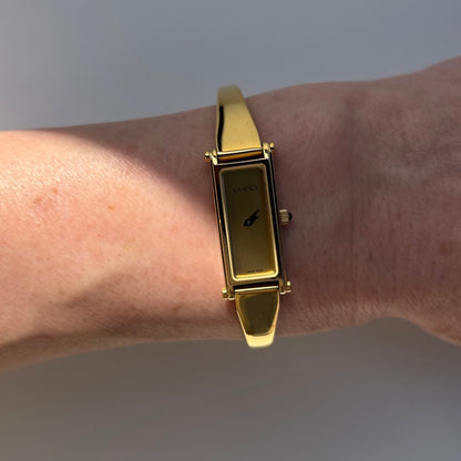 Gucci 1990s Gold Dial Gold Plated Bangle Watch (Small)