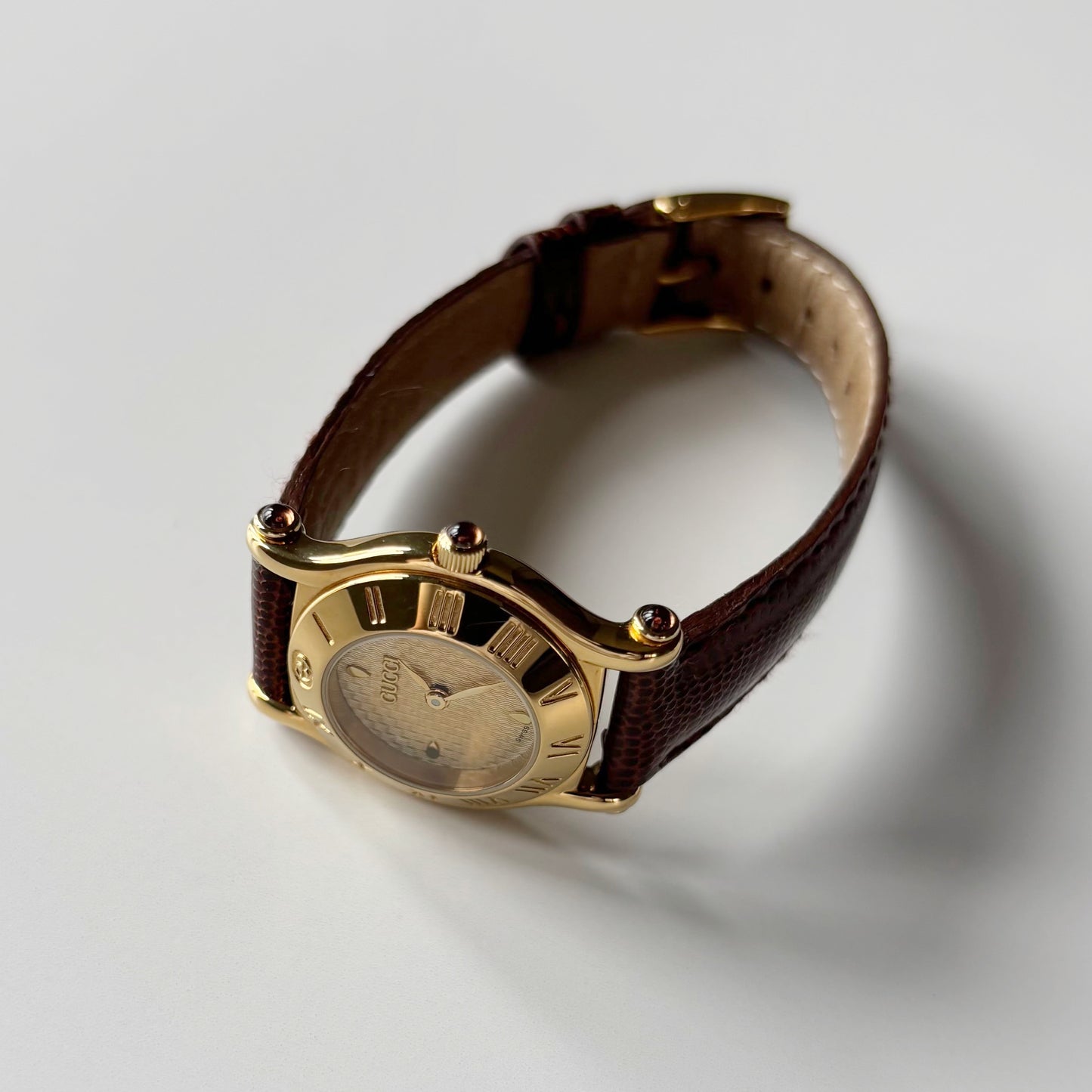 Gucci 1990s Round Dial Gold Plated Watch