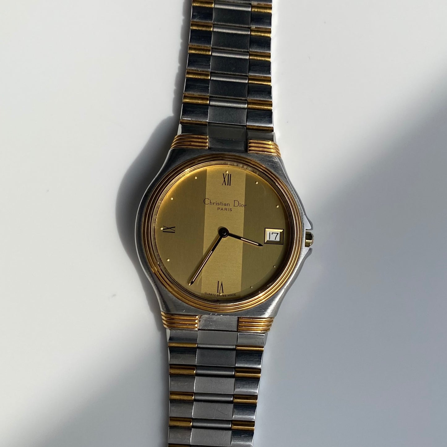 Dior 1990s Date Round Dial Two Tone Watch (Large)