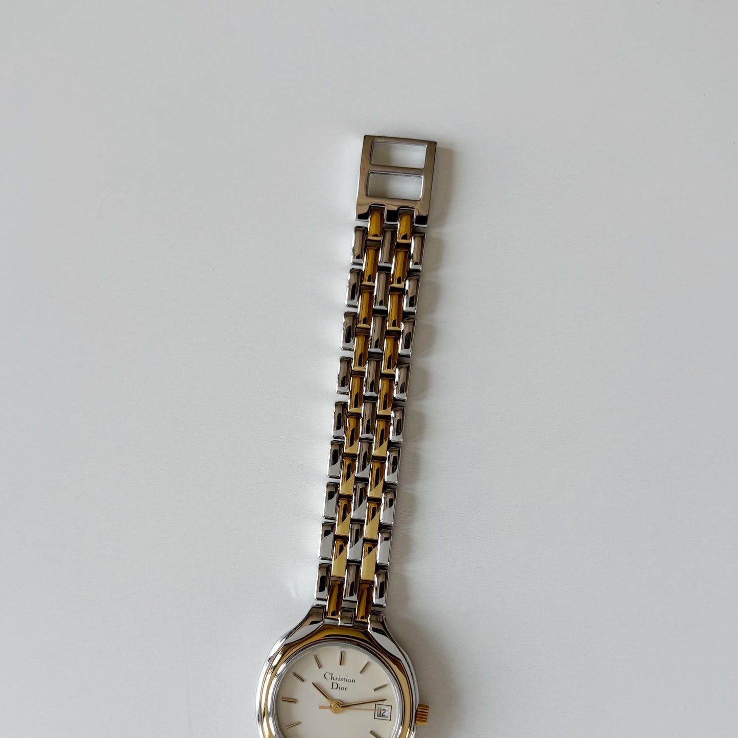 Dior 1990s Date Round Dial Two Tone Gold Plated Watch