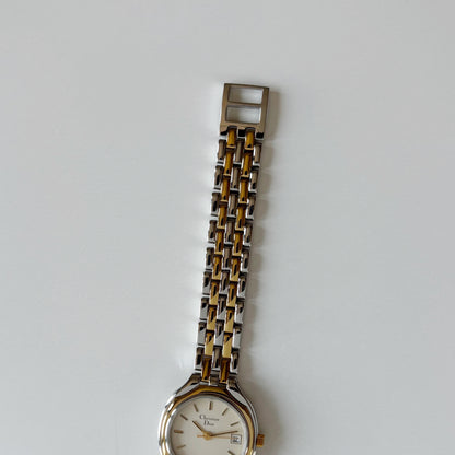 Dior 1990s Date Round Dial Two Tone Gold Plated Watch